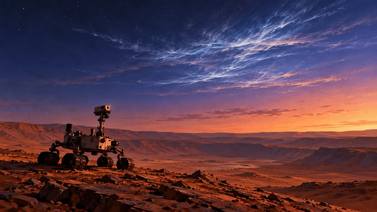 Иллюстрация к материалу «Curiosity снял первые сумеречные облака нового марсианского года»