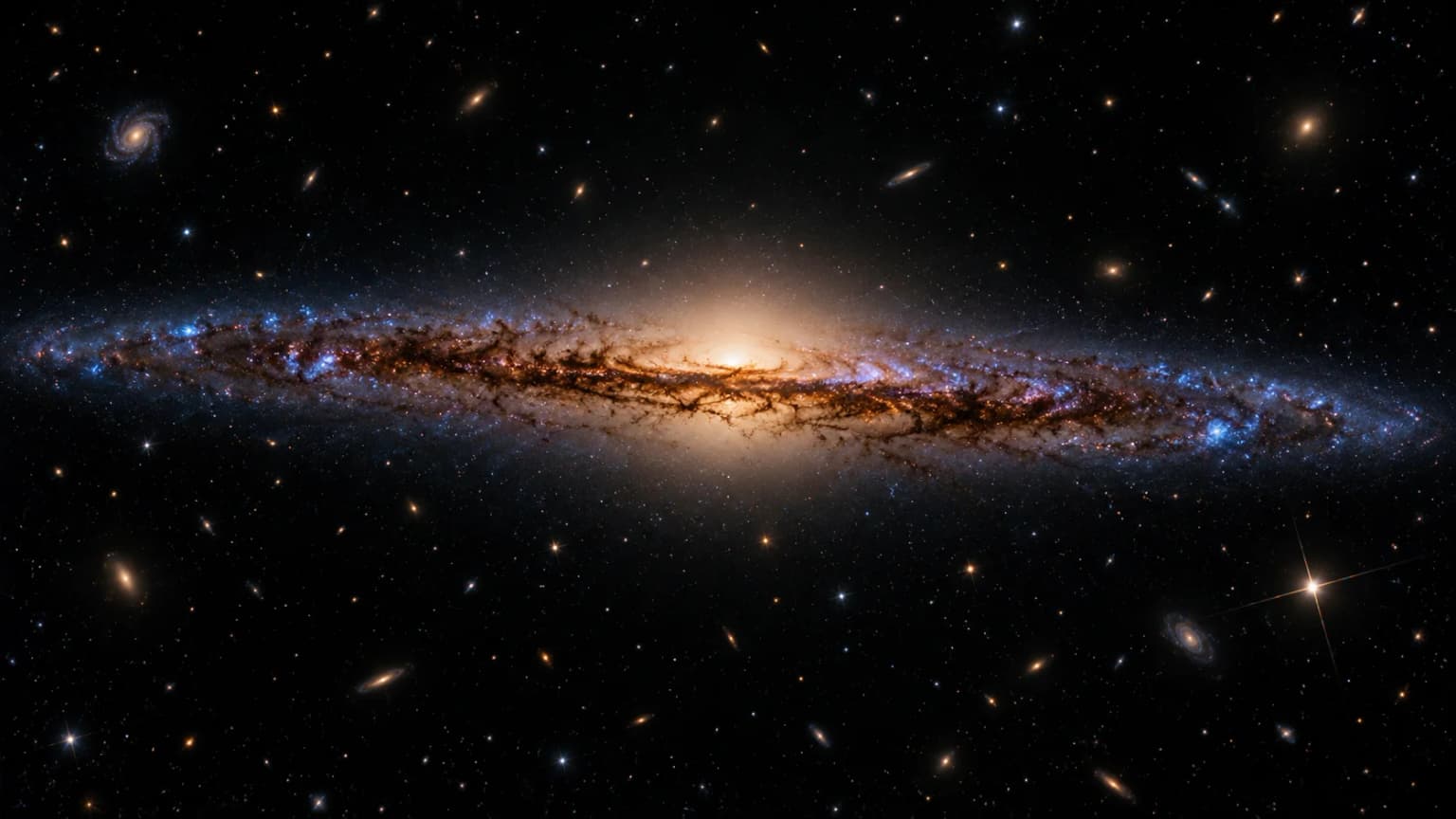Иллюстрация к материалу «Как читать снимок галактики NGC 1827: пыль, голубые области и звезда на переднем плане»