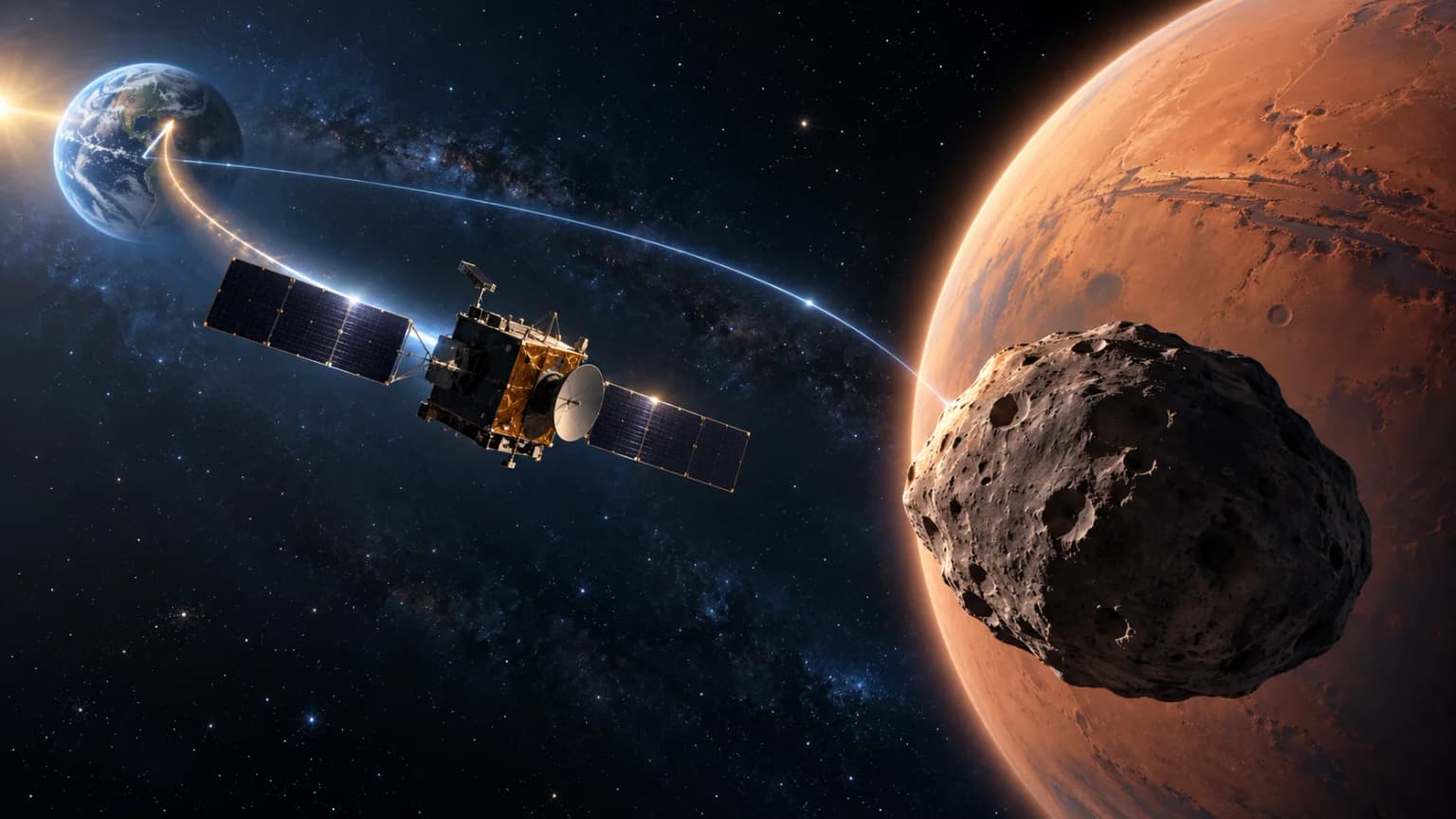 Иллюстрация к материалу «JAXA отправила аппарат MMX к Фобосу за образцами грунта»