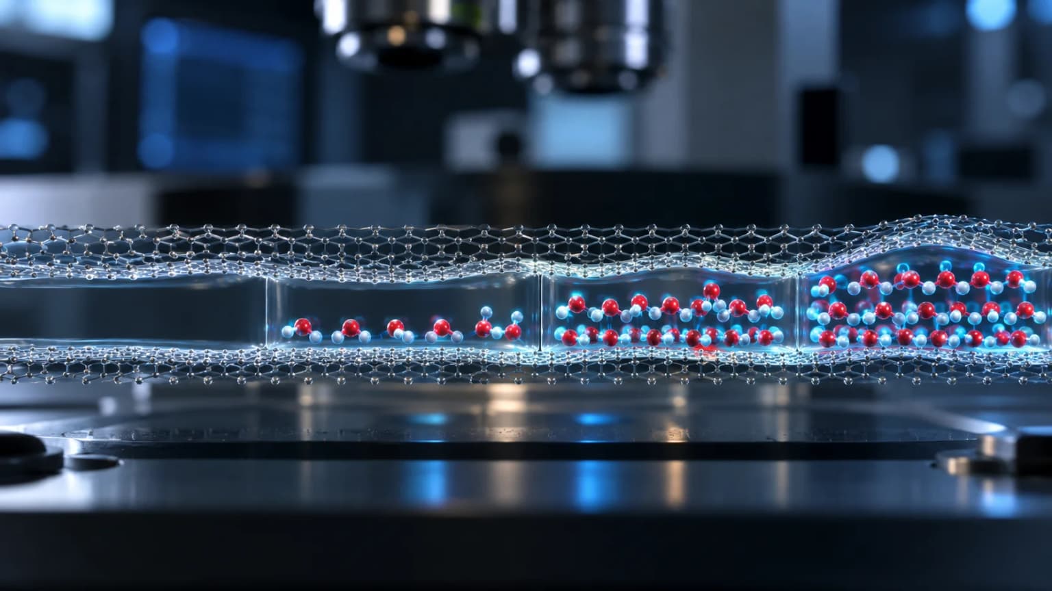 Иллюстрация к материалу «В гибких нанокапиллярах вода заполняла канал слоями толщиной около 3 ангстрем»